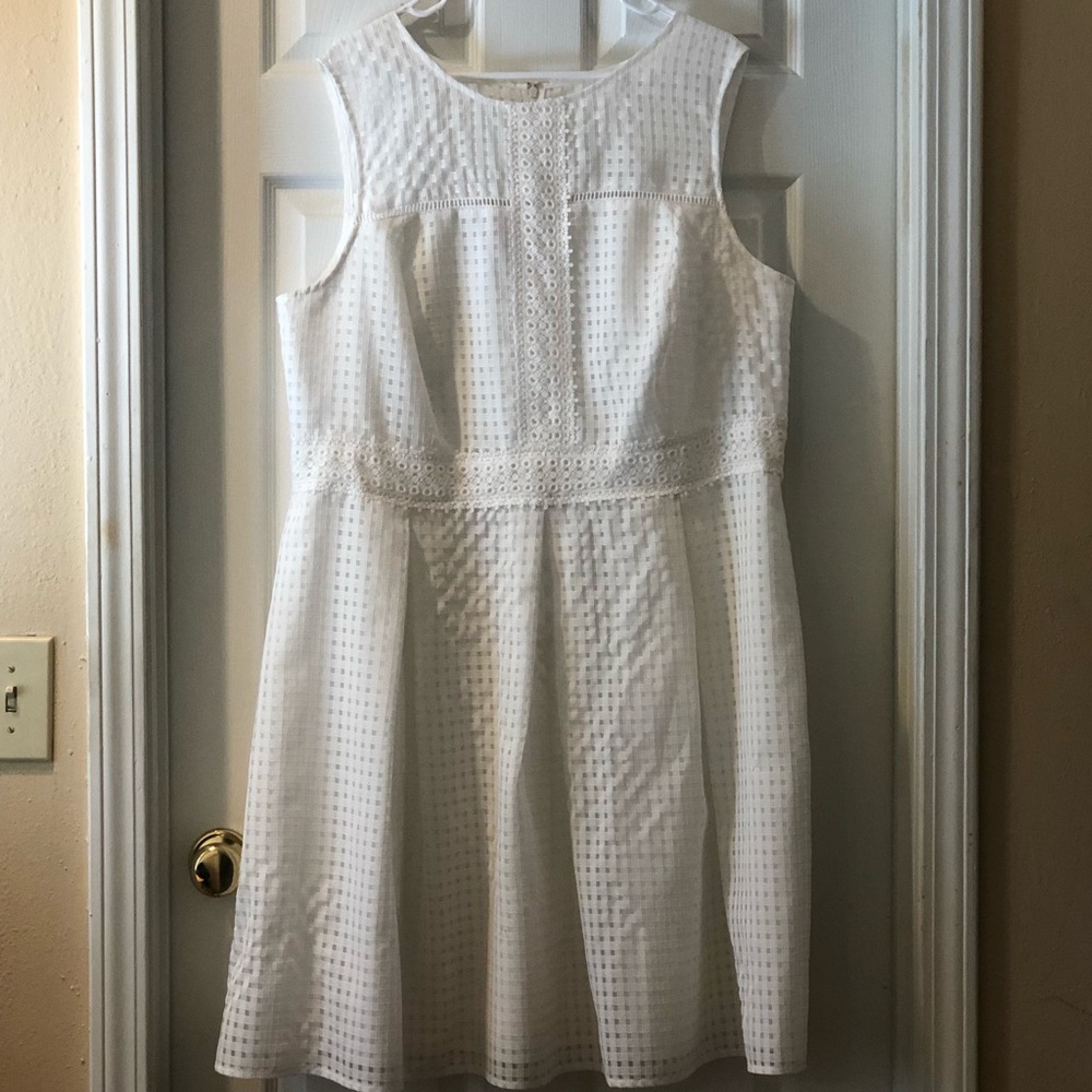 White Eye-Let Fit And Flare Dress